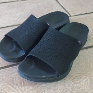 Ryka Black Mesh Slide Sandals, 8